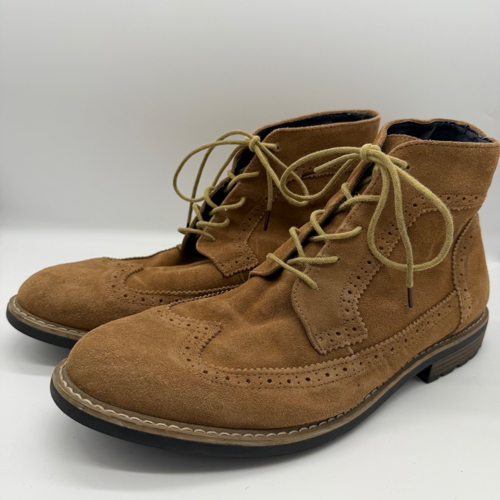 Joseph Abboud Mens Wingtip Suede Boots Brown Lace Up Lug Sole Size 12
